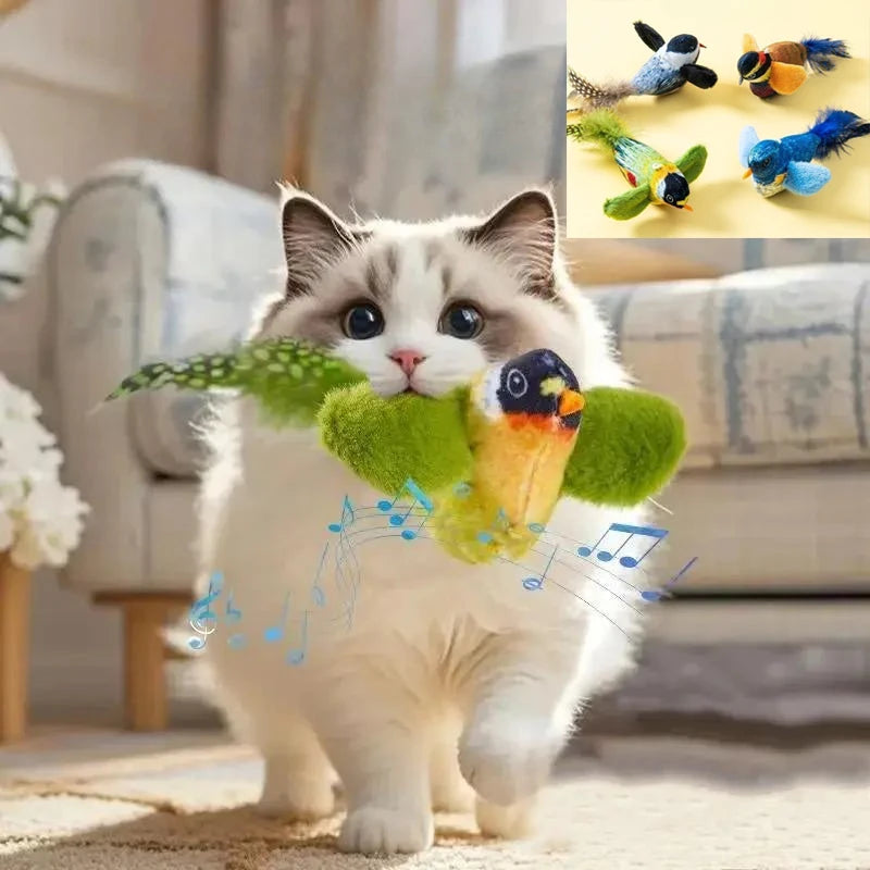 Indoor Interactive Birds Toy for Cat Chasing Teasing Toy Sounding Catnip Cat Teaser Toy Self-hilarity Wall Hanging Birds Cat Toy
